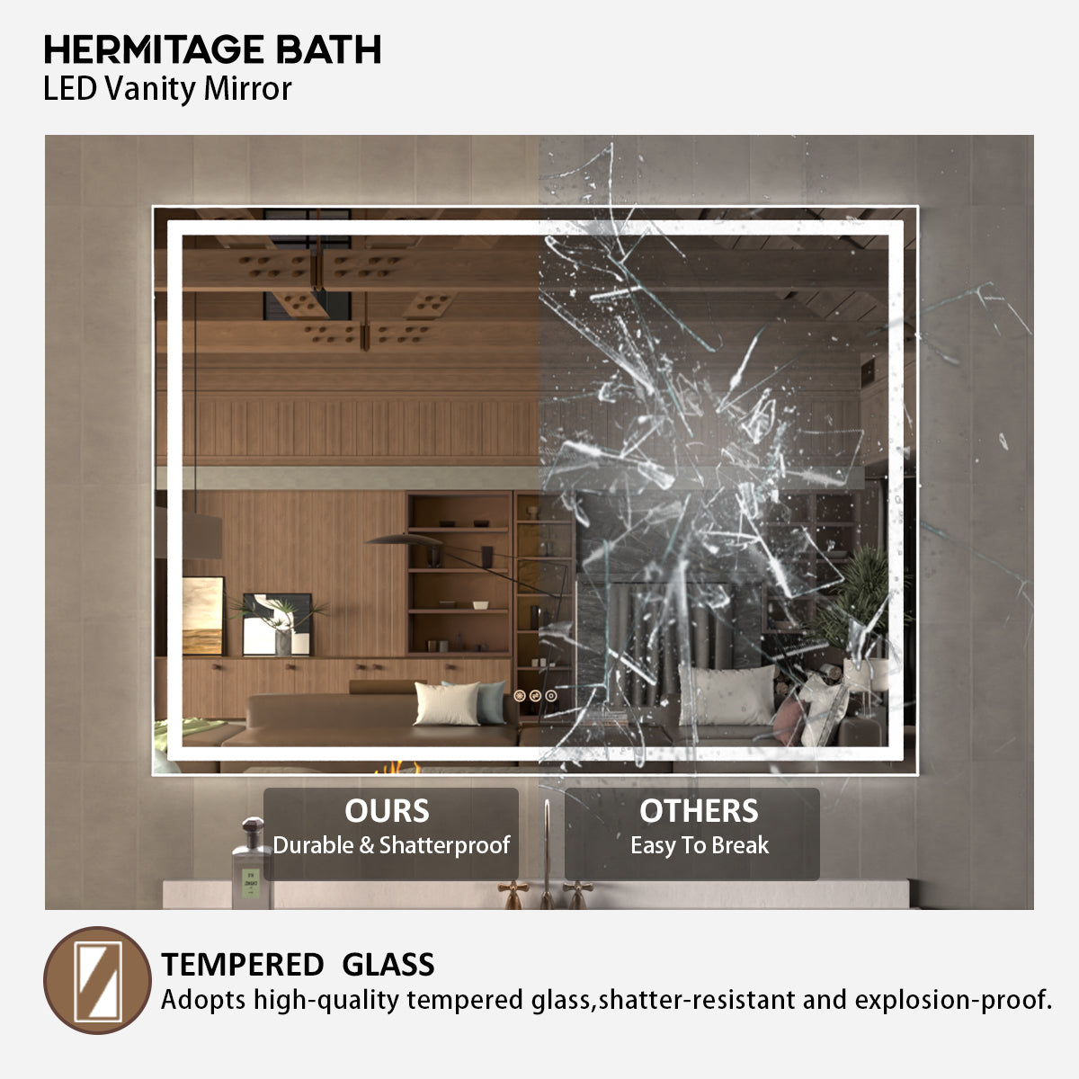 48 in. W x 36 in. H Rectangular Frameless LED Wall Bathroom Vanity Mirror