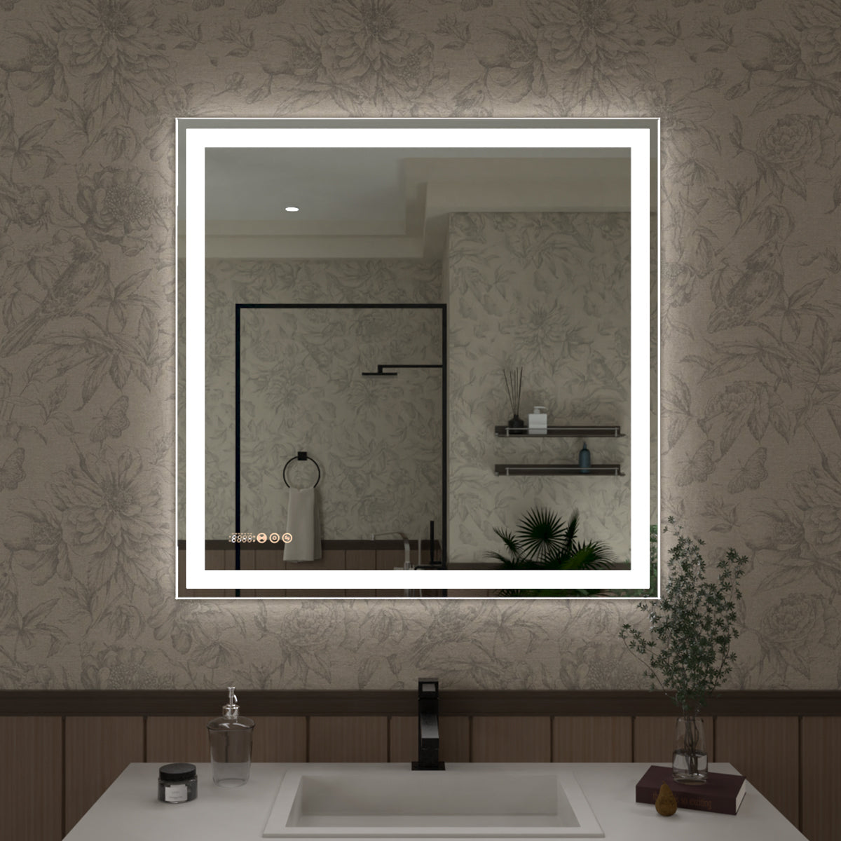 S Swarm 36 in. W x 36 in. H Rectangular Frameless Radar LED Wall Bathroom Vanity Mirror