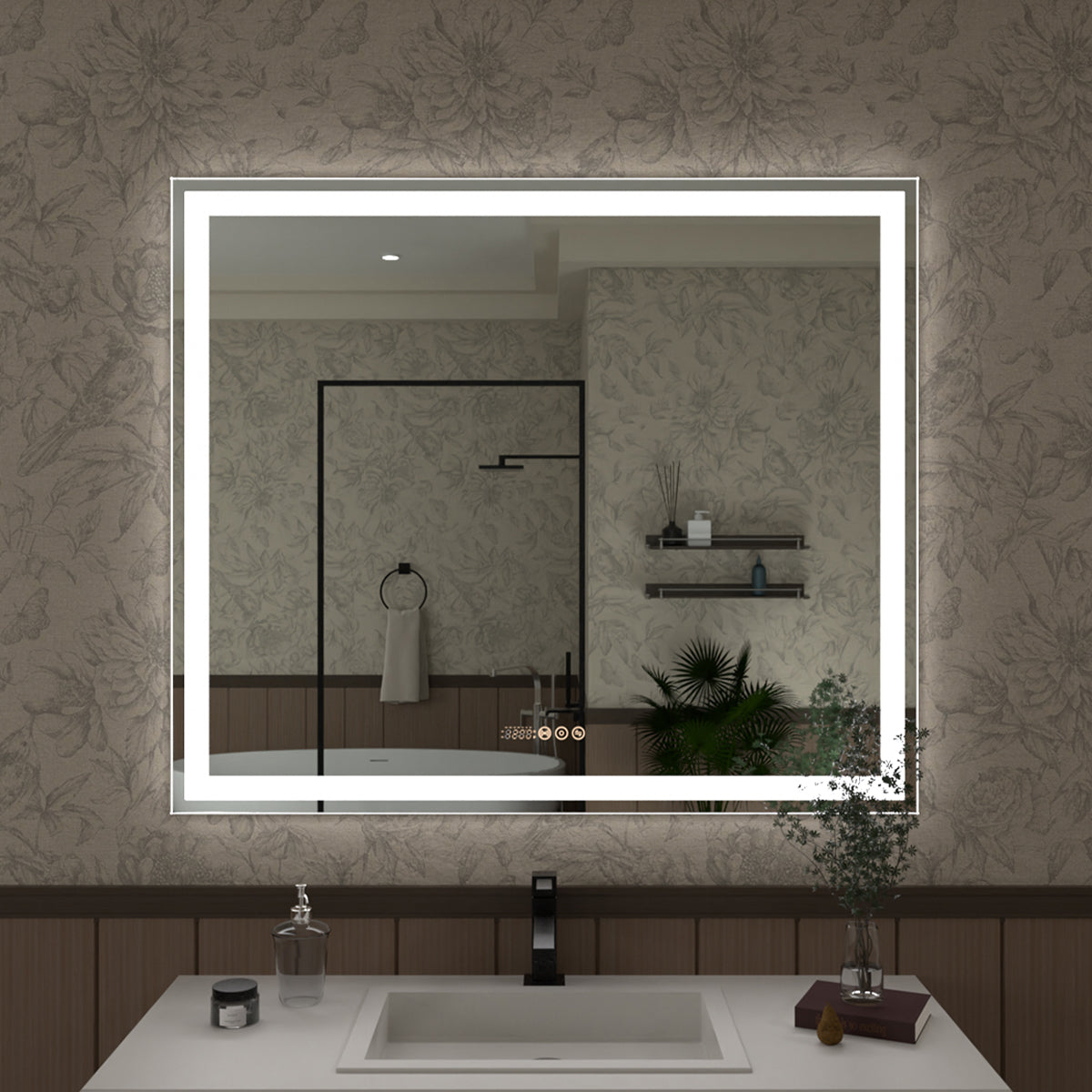 Swarm 48 in. W x 36 in. H Rectangular Frameless Radar LED Wall Bathroom Vanity Mirror