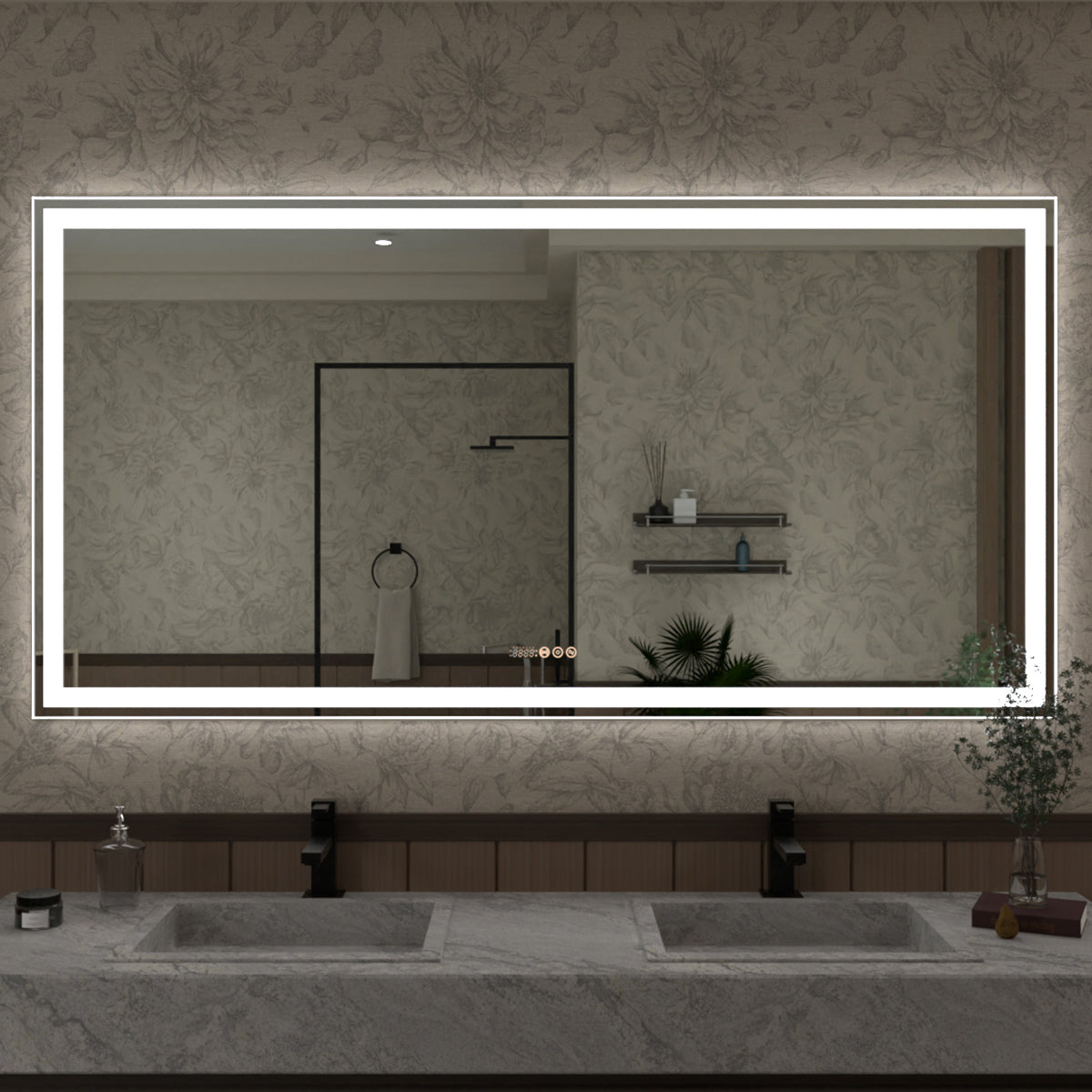Swarm 60 in. W x 36 in. H Rectangular Frameless Radar LED Wall Bathroom Vanity Mirror
