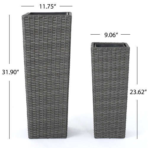 Terrace 2-Piece 12 in. PE Wicker Floor Planter for Indoor Outdoor Use