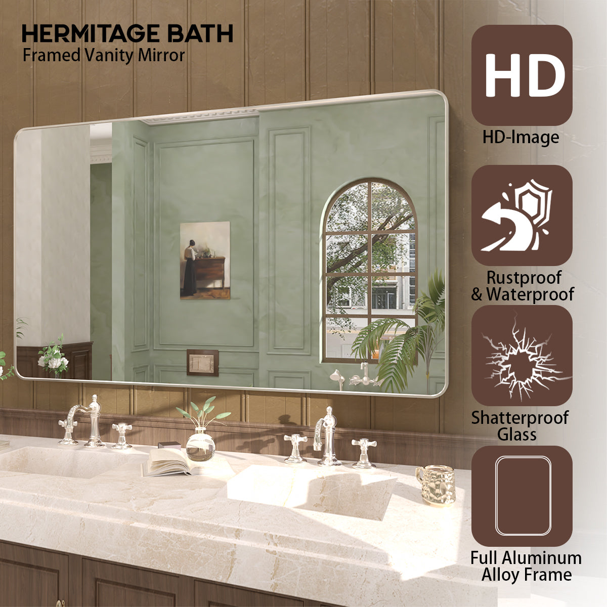 Cosy 60 in. W x 36 in. H Rectangular Framed Wall Bathroom Vanity Mirror