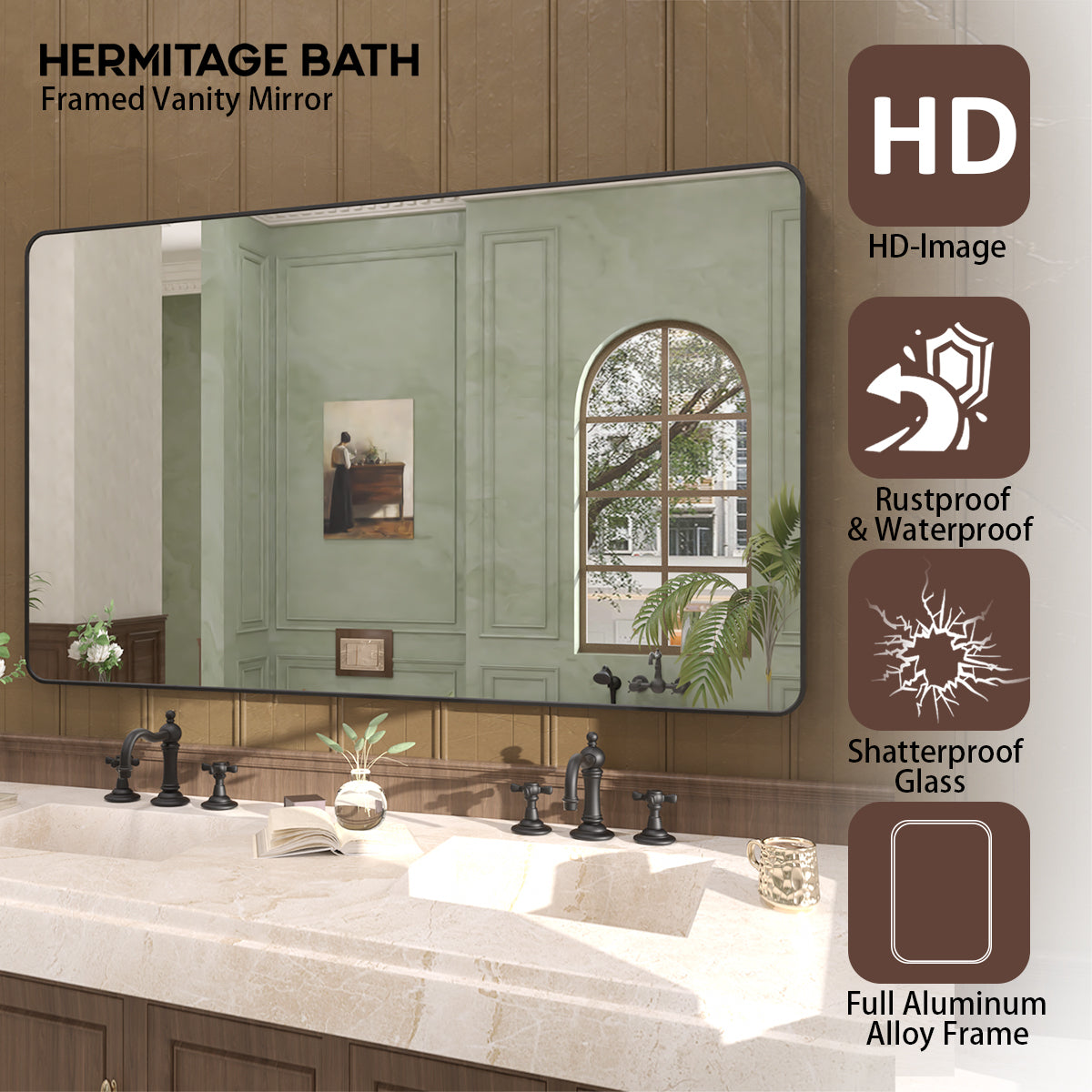 Cosy 60 in. W x 36 in. H Rectangular Framed Wall Bathroom Vanity Mirror