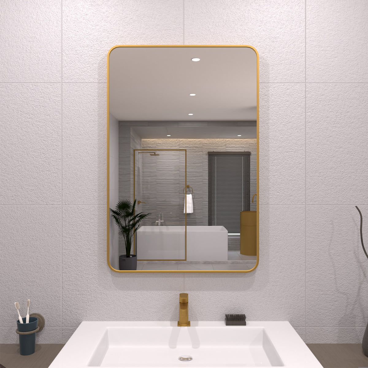TaiMei 24 in. W x 36 in. H Vertical / Horizontal Rectangular Aluminum Framed Wall Mirror
