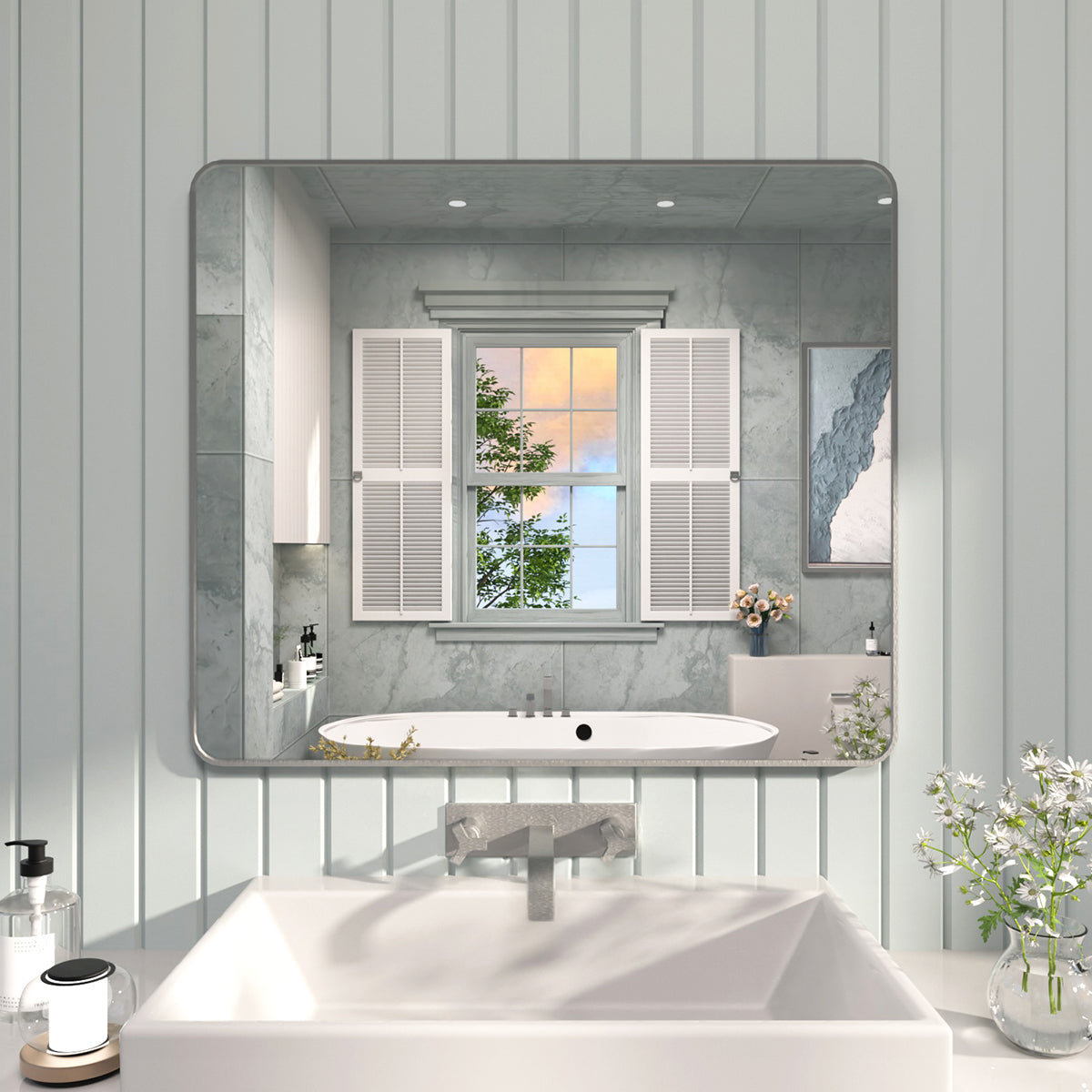FMNP TaiMei 42 in. W x 36 in. H Rectangular Framed Wall Bathroom Vanity Mirror