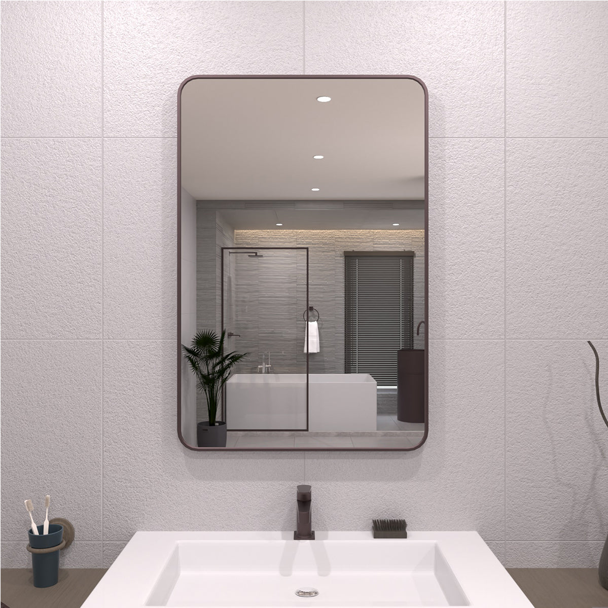 TaiMei 24 in. W x 36 in. H Vertical / Horizontal Rectangular Aluminum Framed Wall Mirror