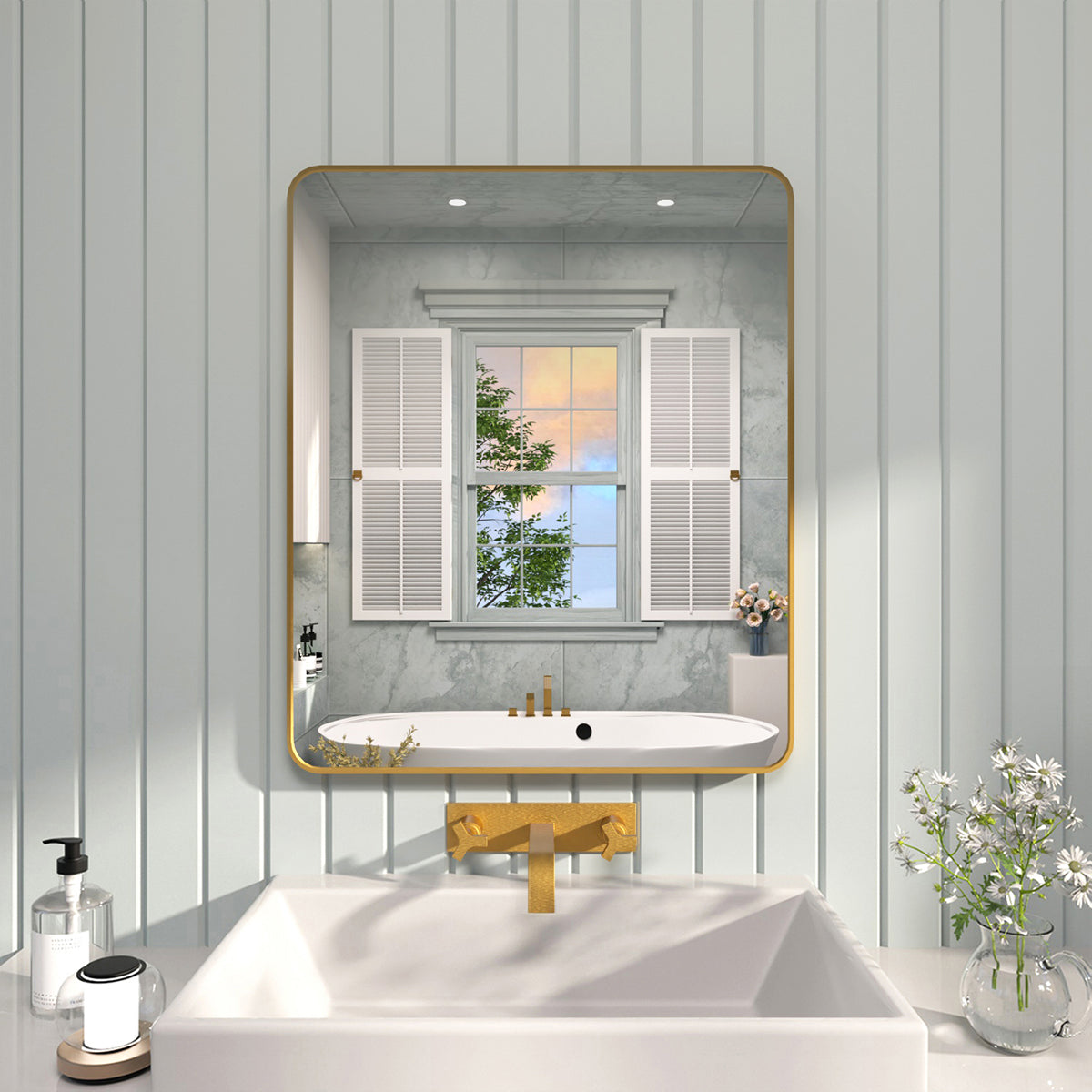 FMNP TaiMei 30 in. W x 36 in. H Rectangular Framed Wall Bathroom Vanity Mirror