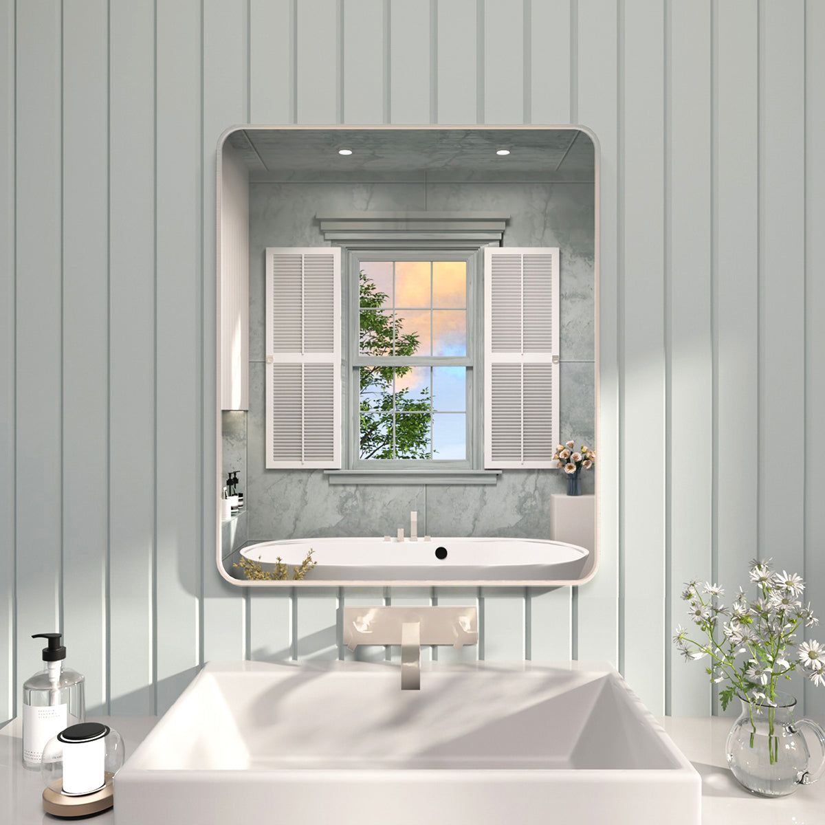 FMNP TaiMei 30 in. W x 36 in. H Rectangular Framed Wall Bathroom Vanity Mirror