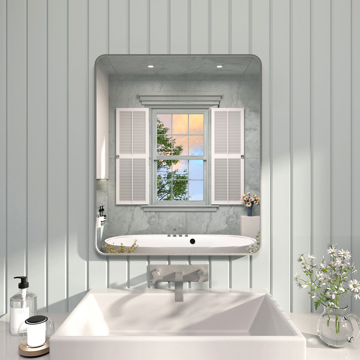 FMNP TaiMei 30 in. W x 36 in. H Rectangular Framed Wall Bathroom Vanity Mirror