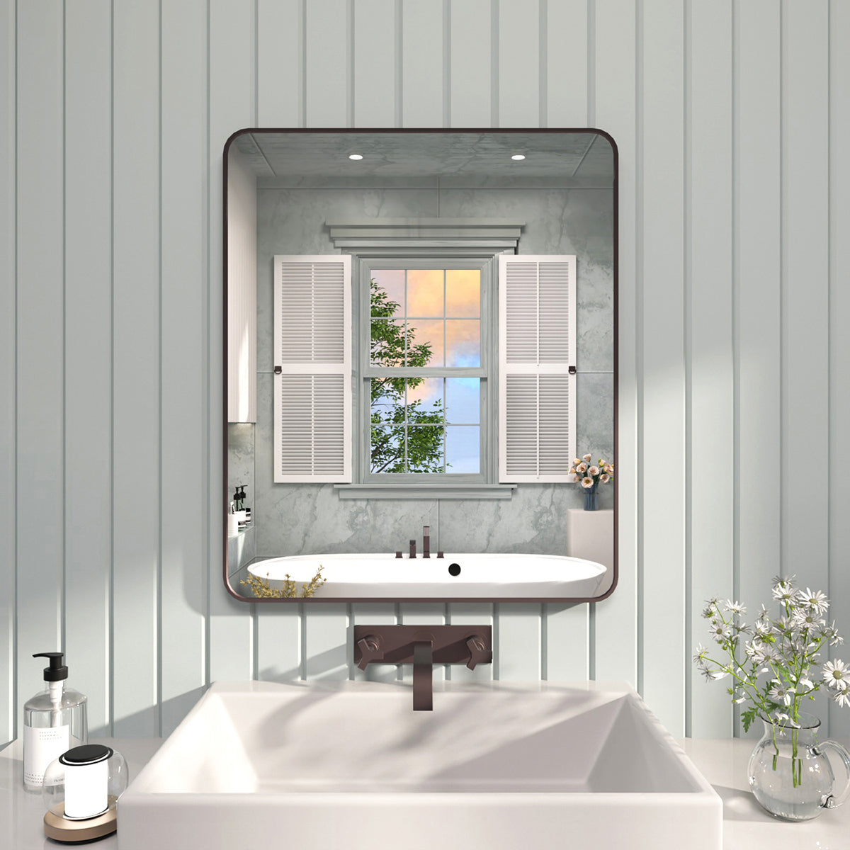 FMNP TaiMei 30 in. W x 36 in. H Rectangular Framed Wall Bathroom Vanity Mirror