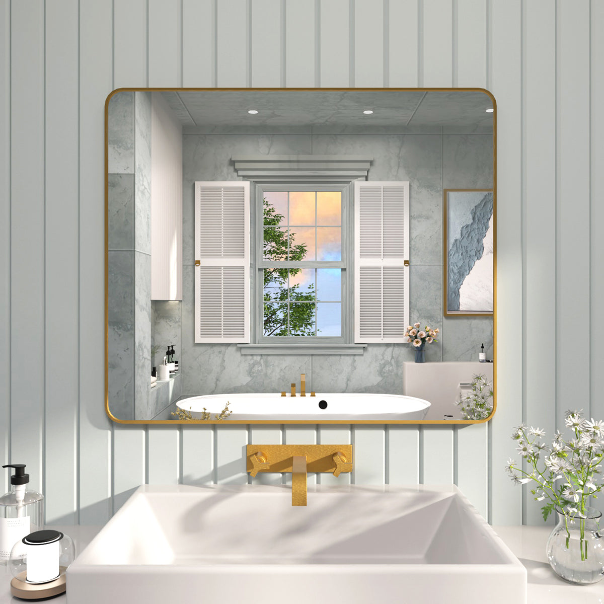 FMNP TaiMei 42 in. W x 36 in. H Rectangular Framed Wall Bathroom Vanity Mirror