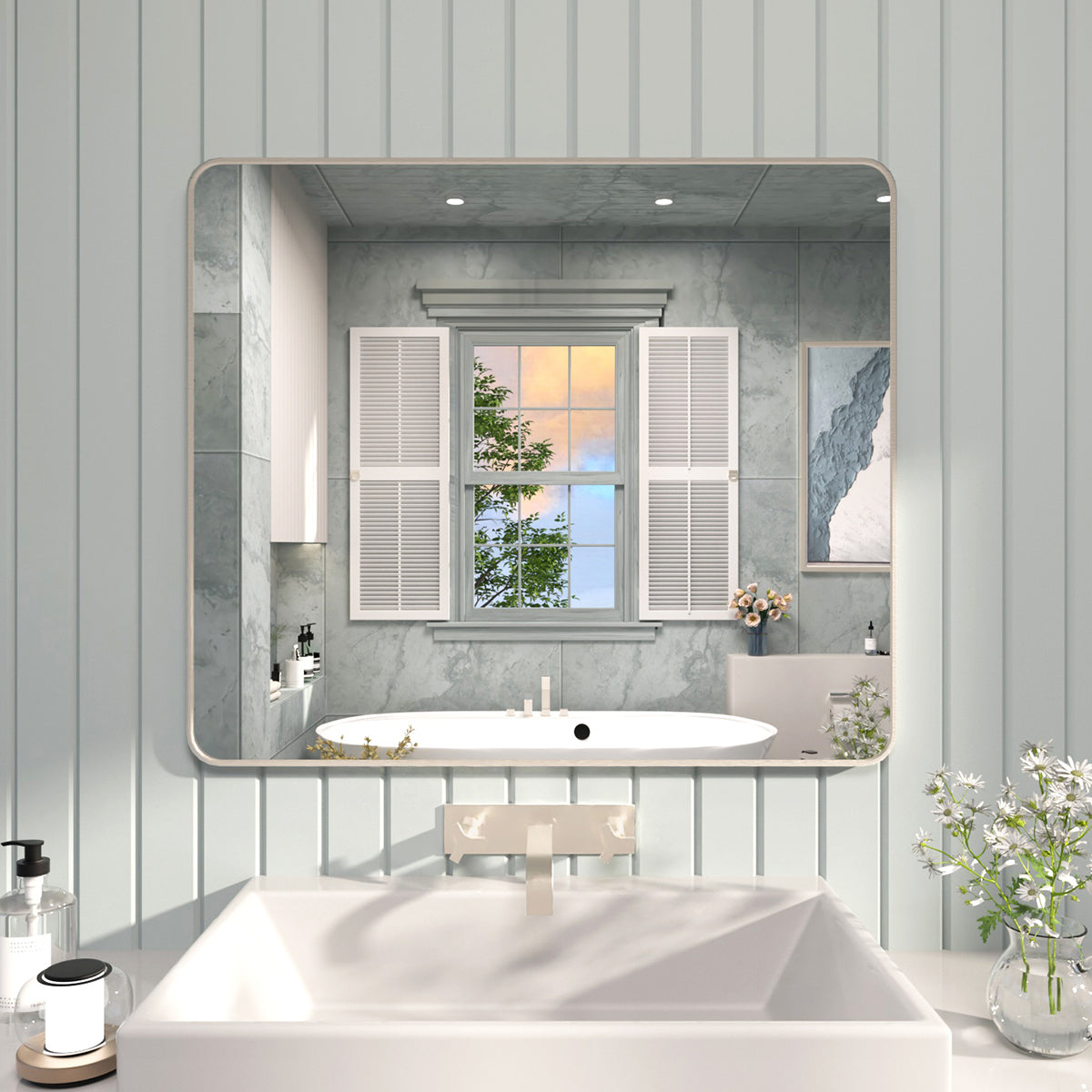 FMNP TaiMei 42 in. W x 36 in. H Rectangular Framed Wall Bathroom Vanity Mirror