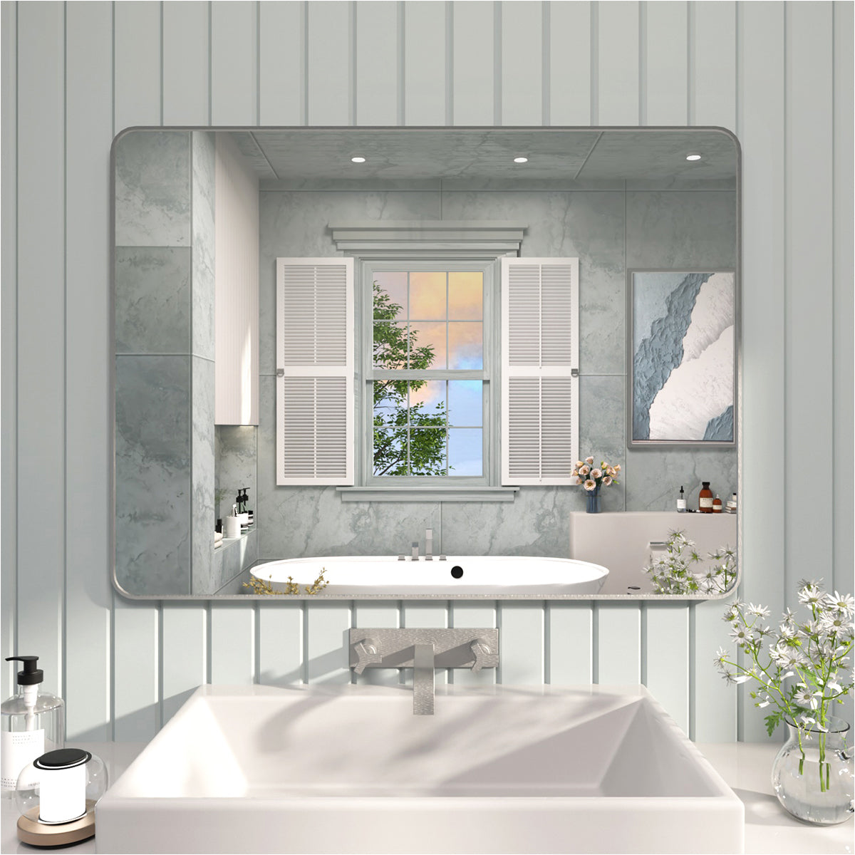 FMNP TaiMei 48 in. W x 36 in. H Rectangular Framed Wall Bathroom Vanity Mirror