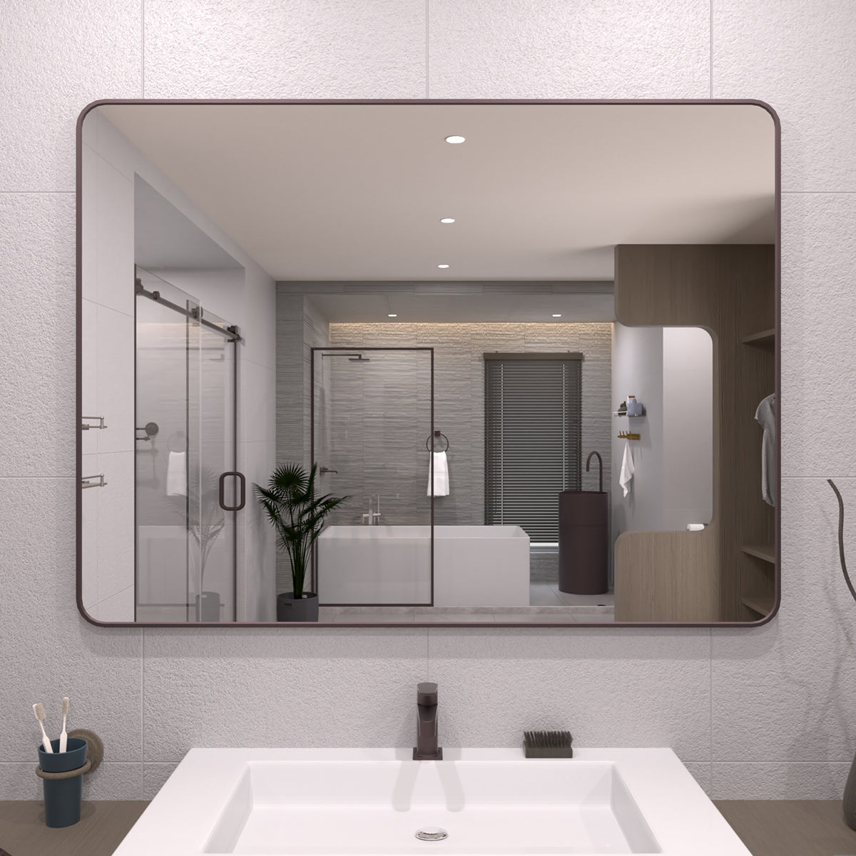 TaiMei 48 in. W x 36 in. H Vertical / Horizontal Rectangular Aluminum Framed Wall Mirror