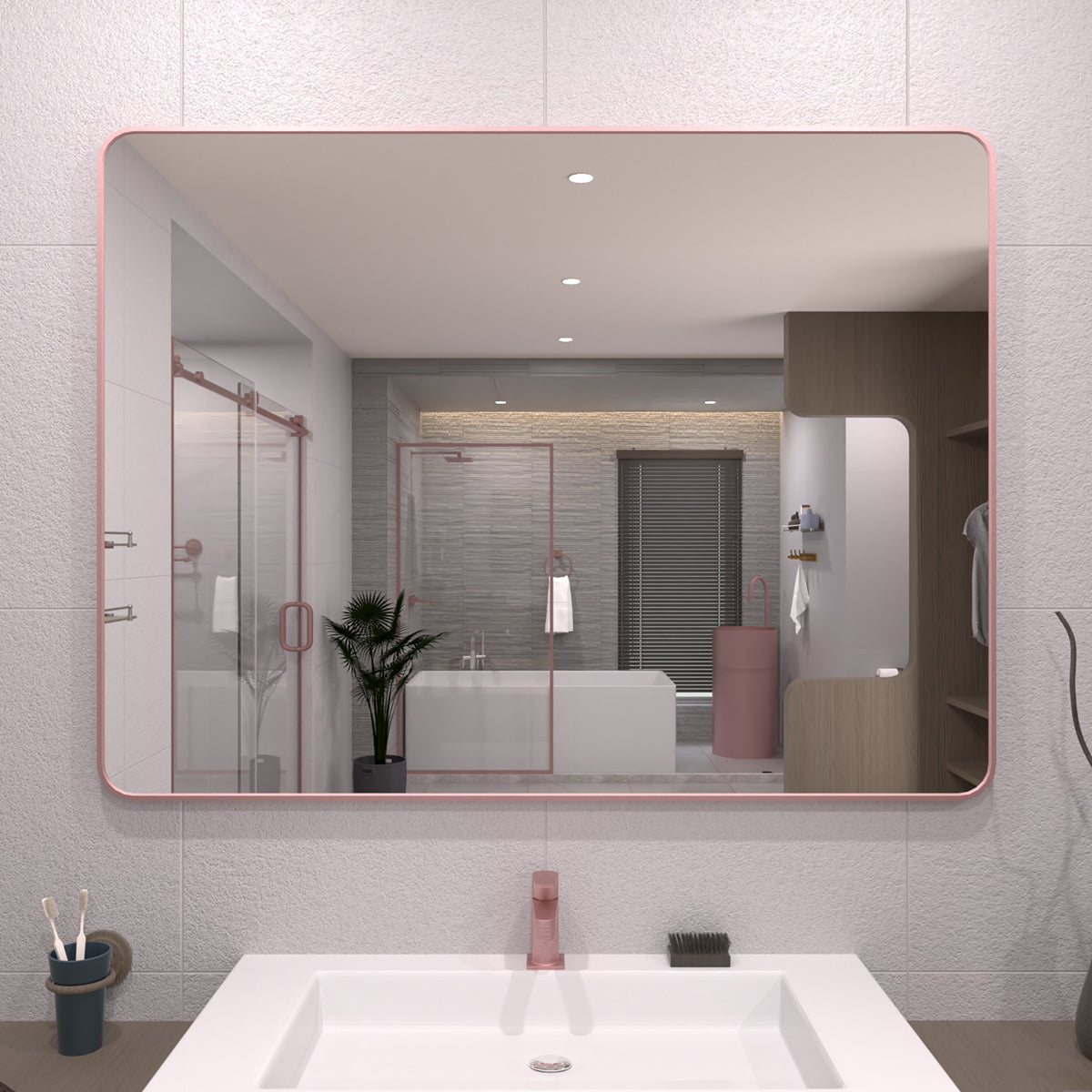 TaiMei 48 in. W x 36 in. H Vertical / Horizontal Rectangular Aluminum Framed Wall Mirror