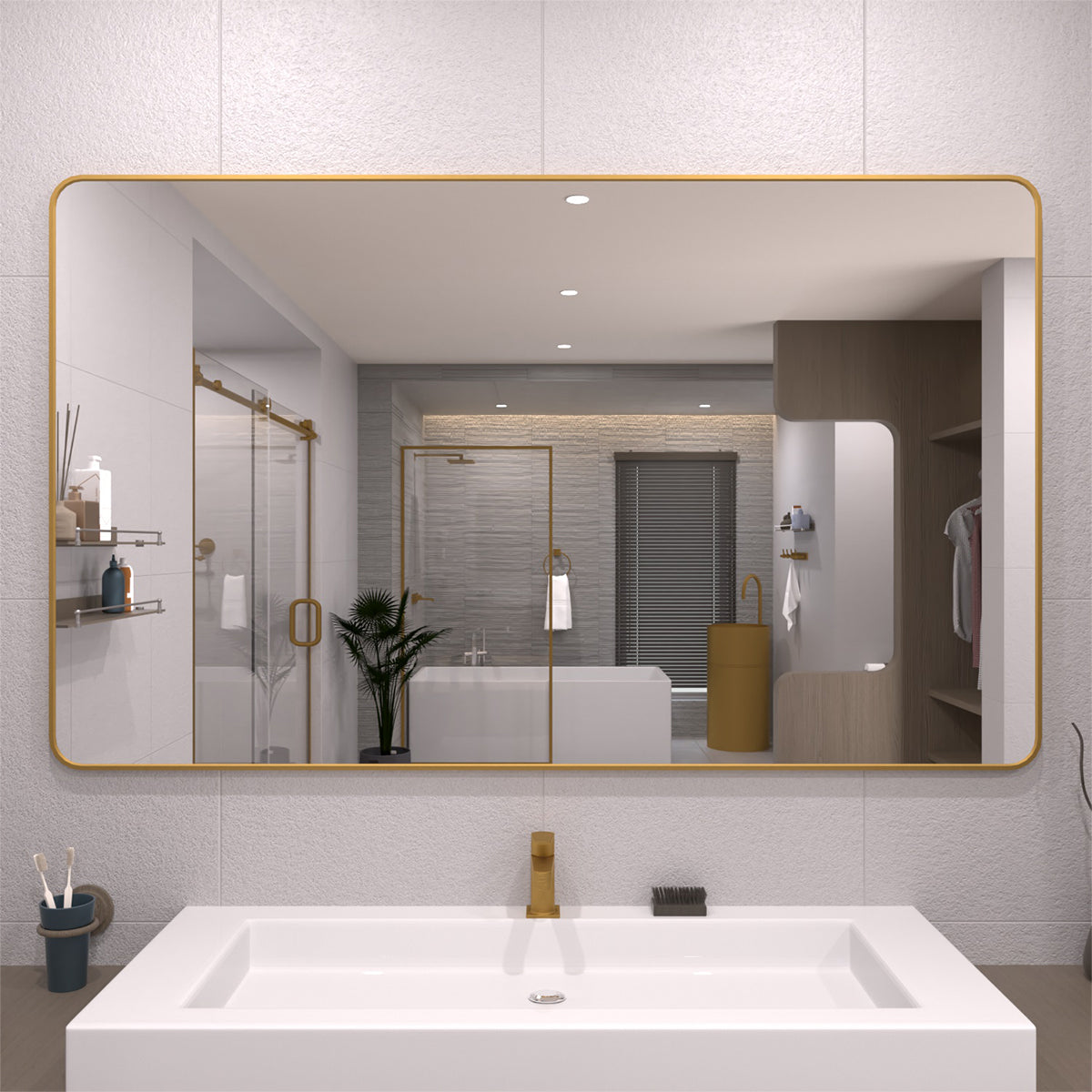 TaiMei 60 in. W x 36 in. H Vertical / Horizontal Rectangular Aluminum Framed Wall Mirror