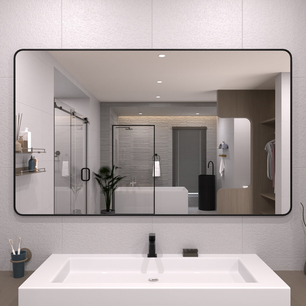 TaiMei 60 in. W x 36 in. H Vertical / Horizontal Rectangular Aluminum Framed Wall Mirror