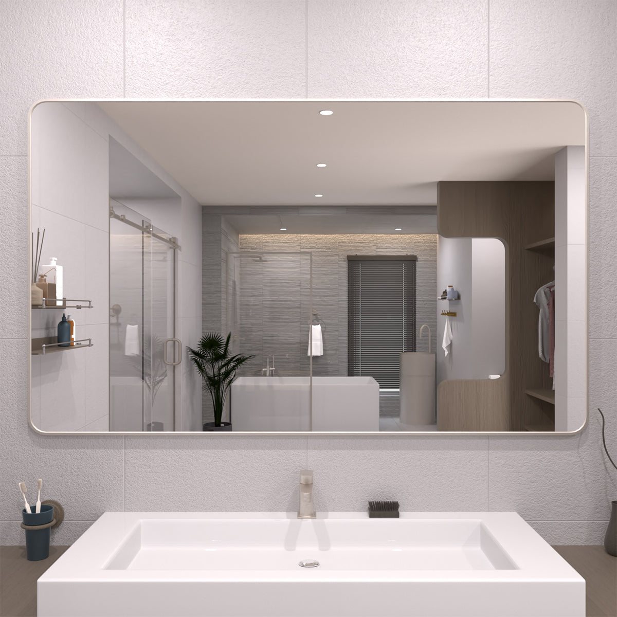 TaiMei 60 in. W x 36 in. H Vertical / Horizontal Rectangular Aluminum Framed Wall Mirror