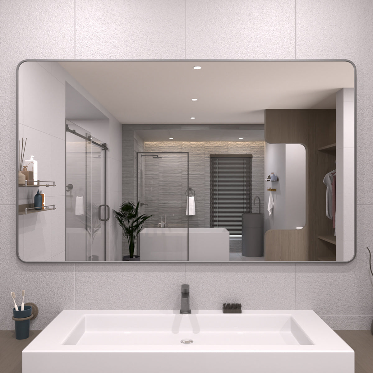 TaiMei 60 in. W x 36 in. H Vertical / Horizontal Rectangular Aluminum Framed Wall Mirror