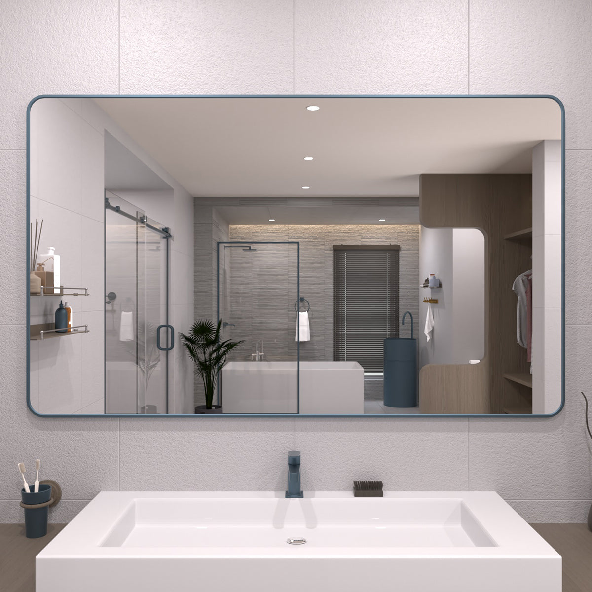 TaiMei 60 in. W x 36 in. H Vertical / Horizontal Rectangular Aluminum Framed Wall Mirror