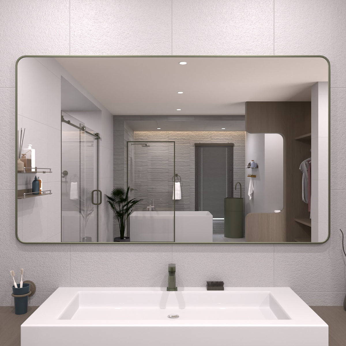TaiMei 60 in. W x 36 in. H Vertical / Horizontal Rectangular Aluminum Framed Wall Mirror