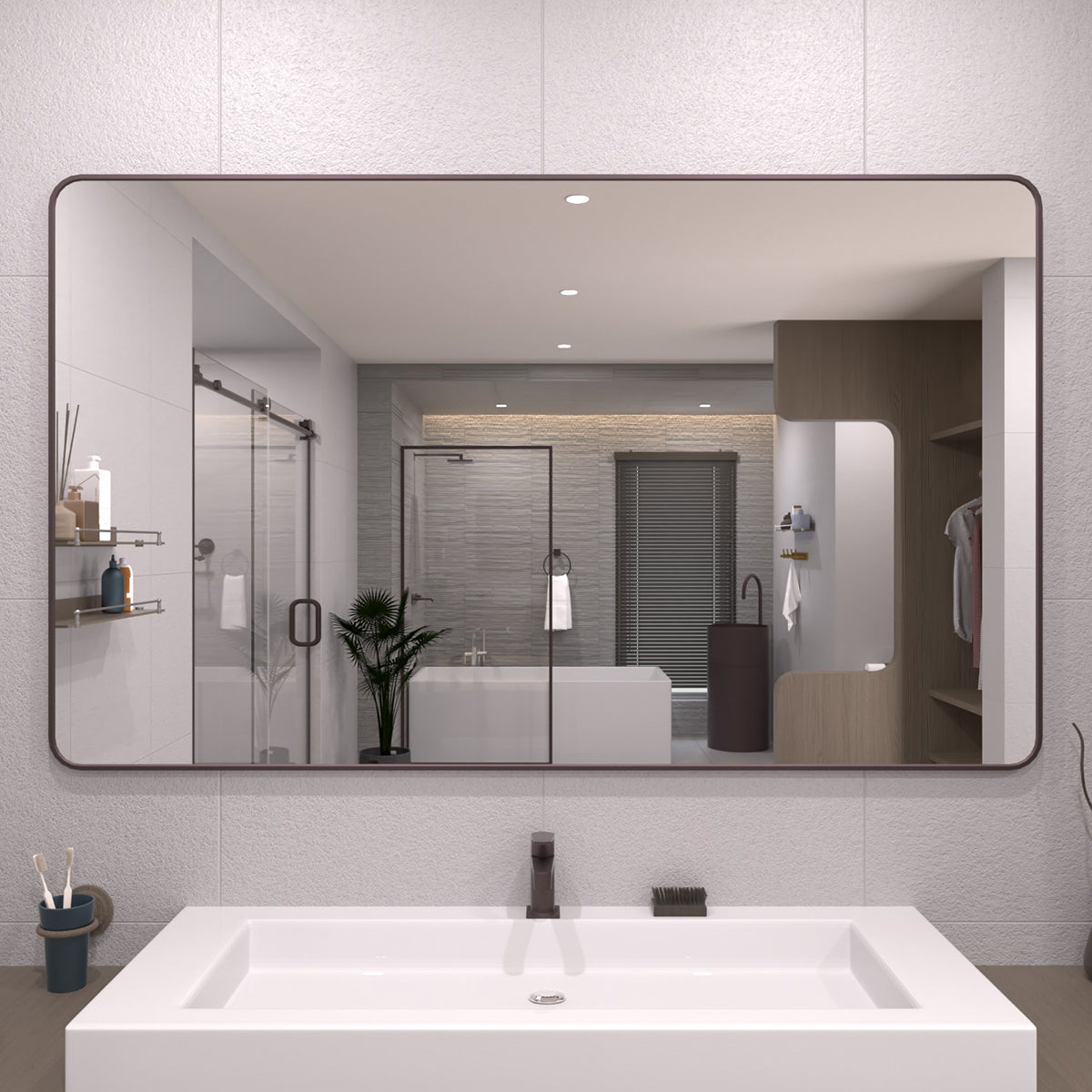 TaiMei 60 in. W x 36 in. H Vertical / Horizontal Rectangular Aluminum Framed Wall Mirror