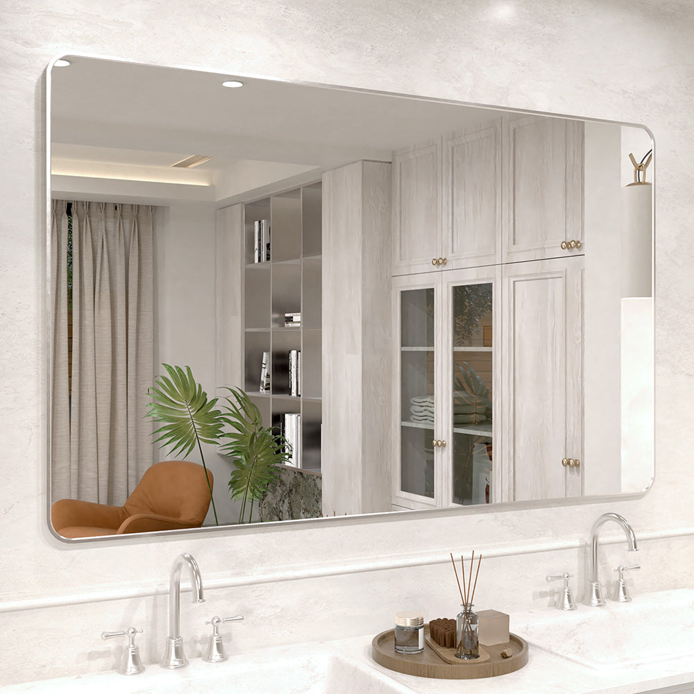 Vista 60 in. W x 36 in. H Rectangular Framed Wall Bathroom Vanity Mirror in Brushed Nickel