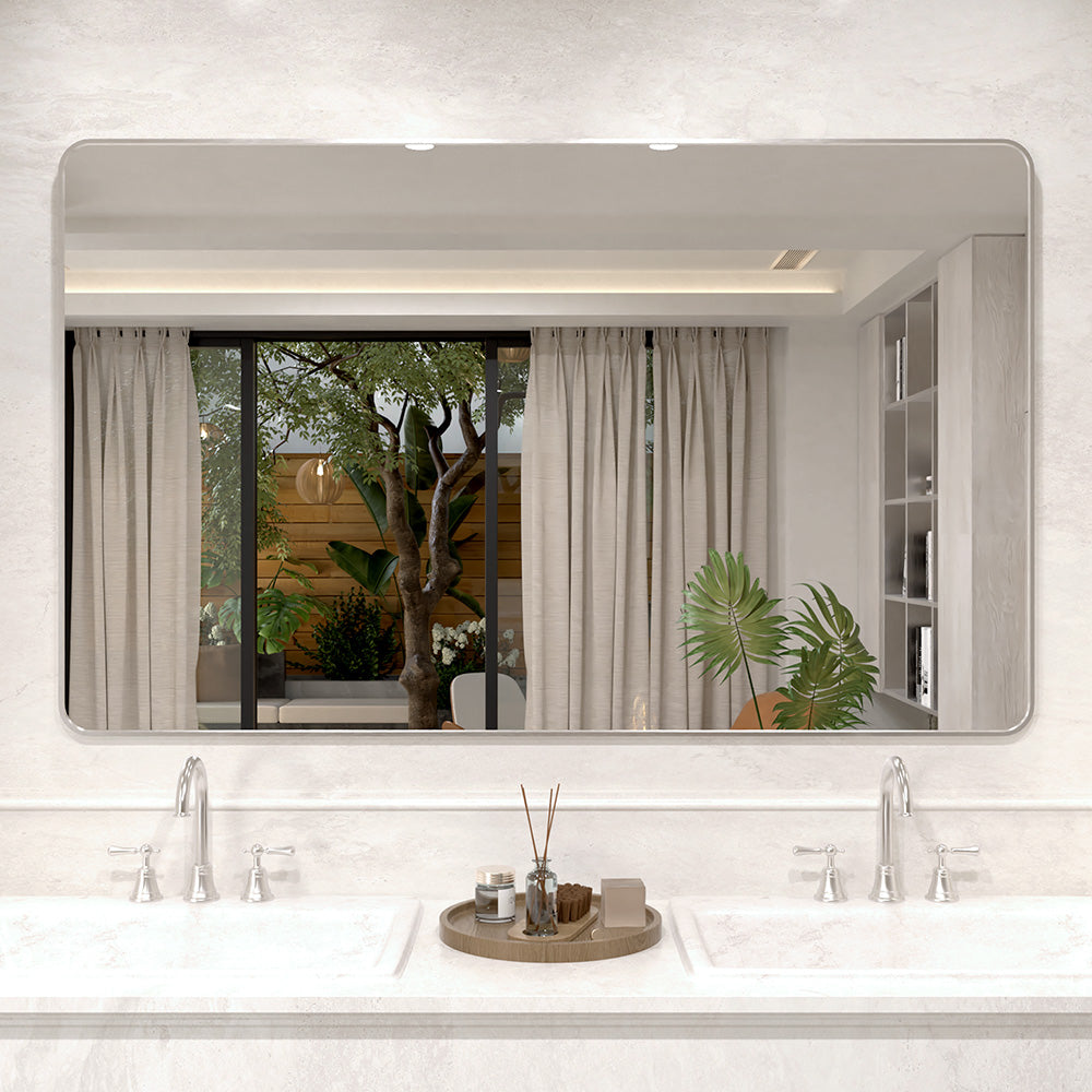 Vista 60 in. W x 36 in. H Rectangular Framed Wall Bathroom Vanity Mirror in Brushed Nickel
