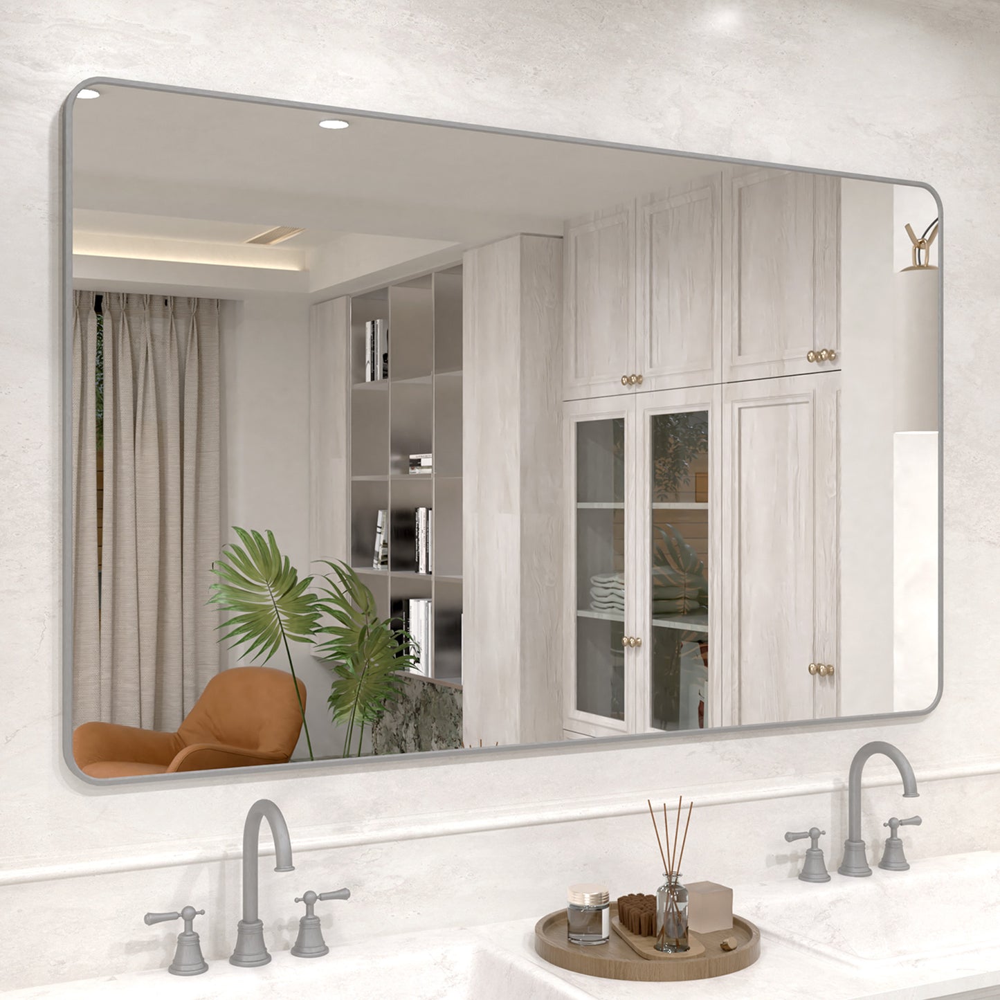 Vista 60 in. W x 36 in. H Rectangular Framed Wall Bathroom Vanity Mirror in Brushed Nickel