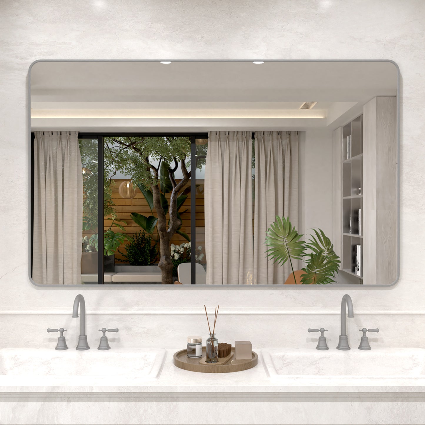 Vista 60 in. W x 36 in. H Rectangular Framed Wall Bathroom Vanity Mirror in Brushed Nickel
