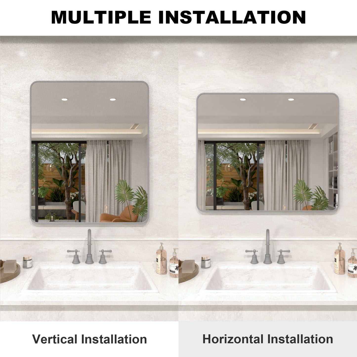 Vista 60 in. W x 36 in. H Rectangular Framed Wall Bathroom Vanity Mirror in Brushed Nickel