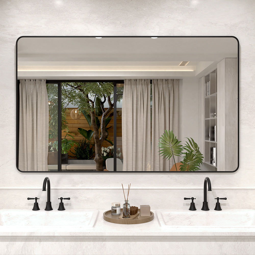 Vista 60 in. W x 36 in. H Rectangular Framed Wall Bathroom Vanity Mirror in Brushed Nickel