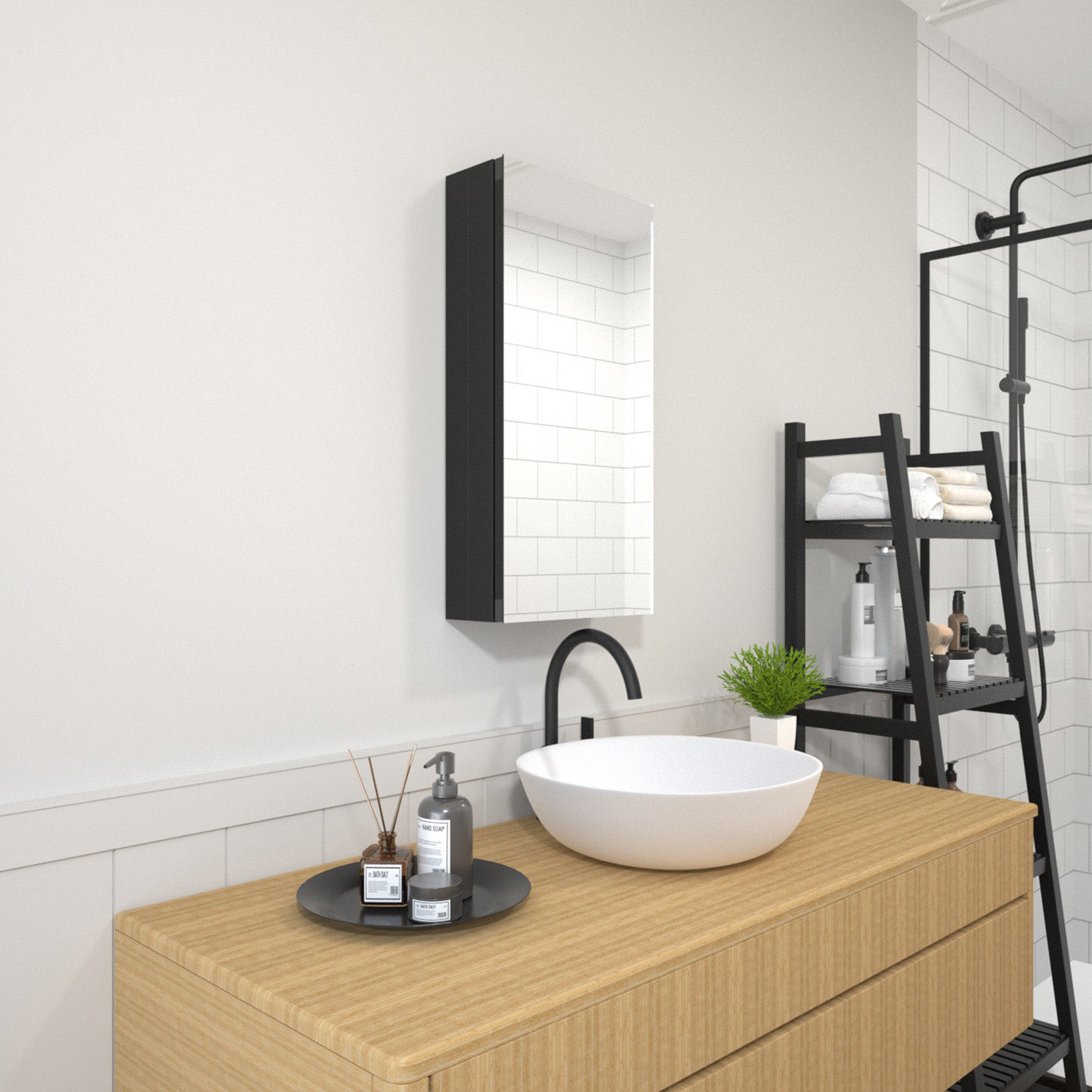 TaiMei 12 in. x 24 in. Frameless Recessed or Surface-Mount Beveled Single Mirror Bathroom Medicine Cabinet