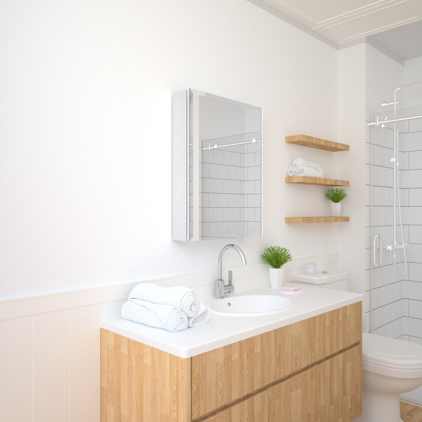 TaiMei 20 in. x 26 in. Frameless Recessed or Surface-Mount Beveled Single Mirror Bathroom Medicine Cabinet