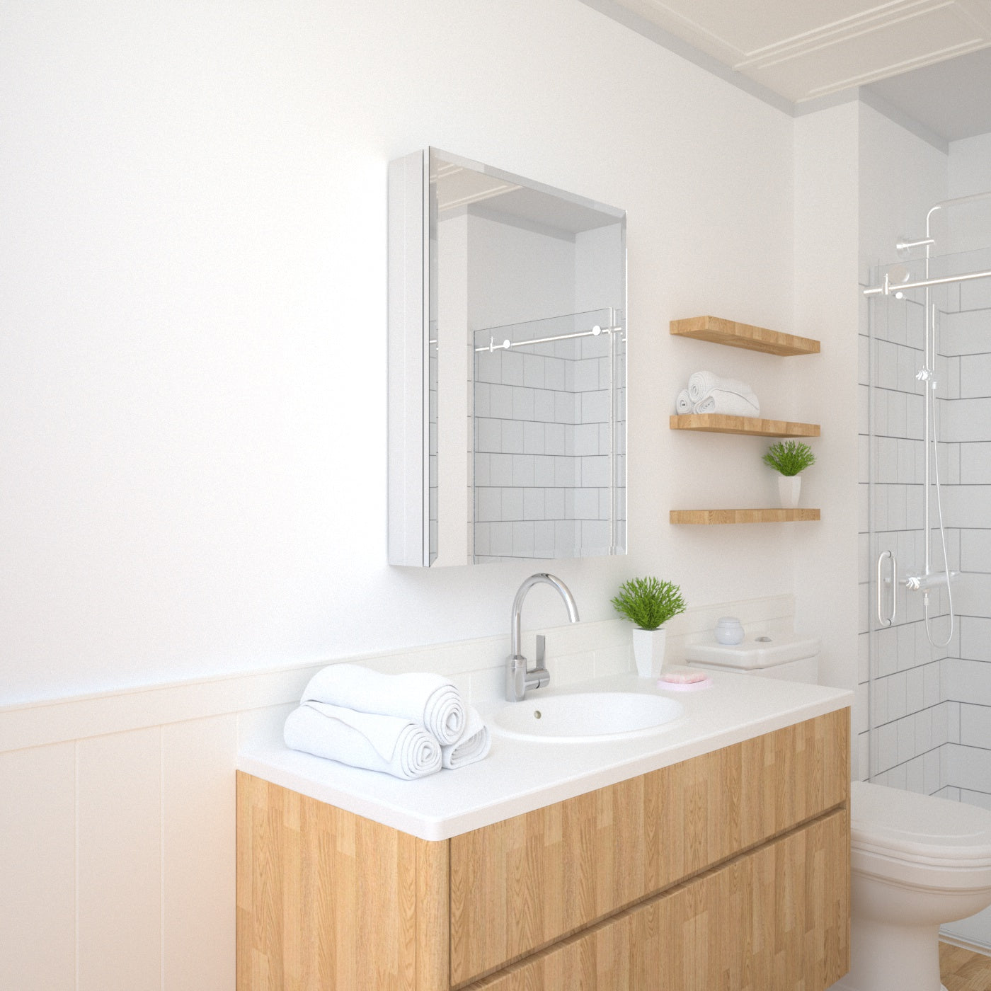 TaiMei 23 in. x 30 in. Frameless Recessed or Surface-Mount Beveled Single Mirror Bathroom Medicine Cabinet