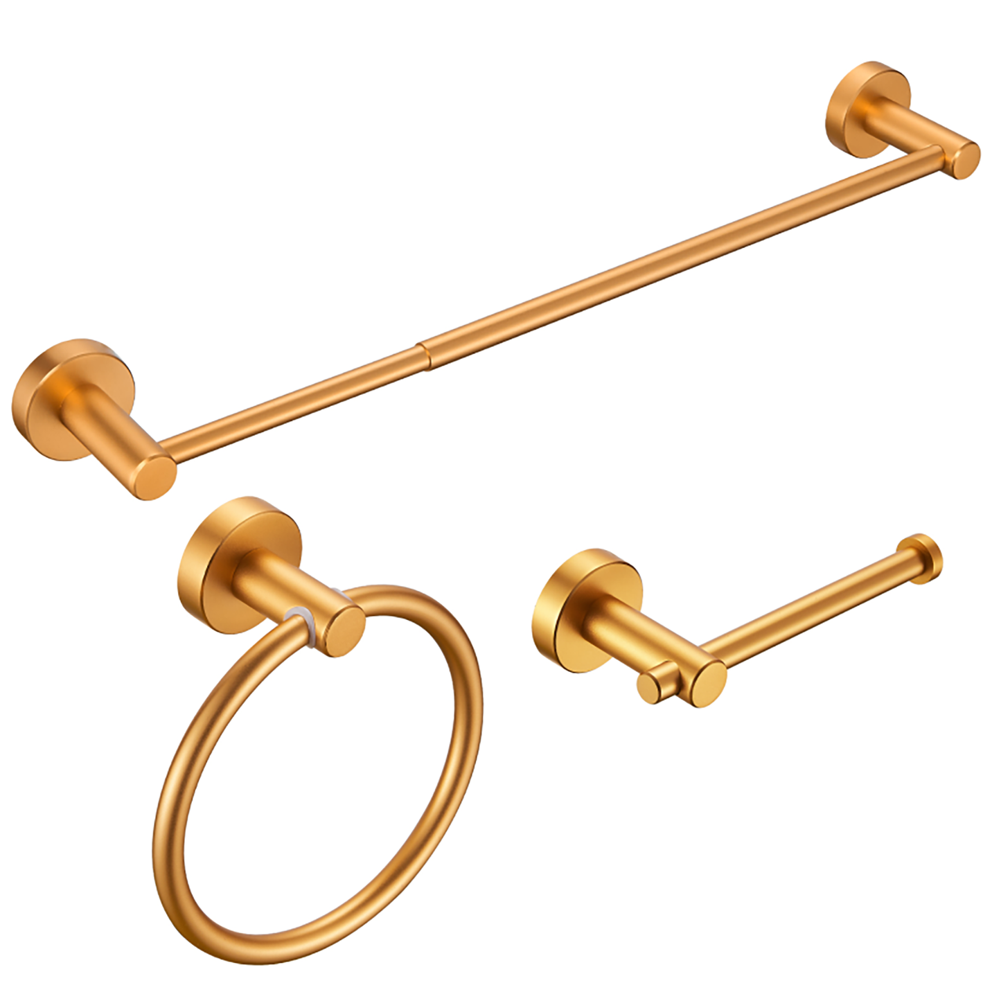NestPro 3 -Piece Bath Hardware Set with Adjustable Towel Bar/Rack, Toilet Paper Holder, Towel Ring XYBH03-GD09