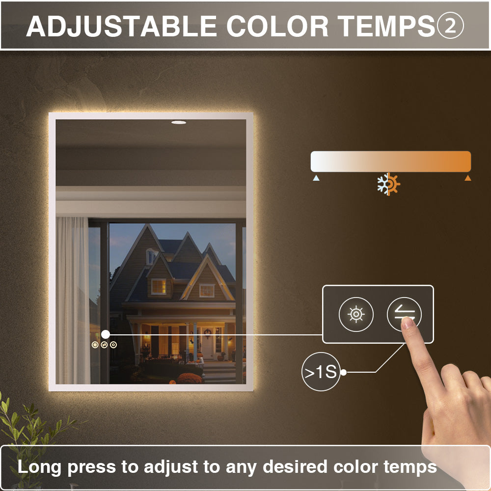 Shimmer Rectangular Frameless Anti-Fog LED Light Dimmable Wall Bathroom Vanity Mirror in Polished Crystal
