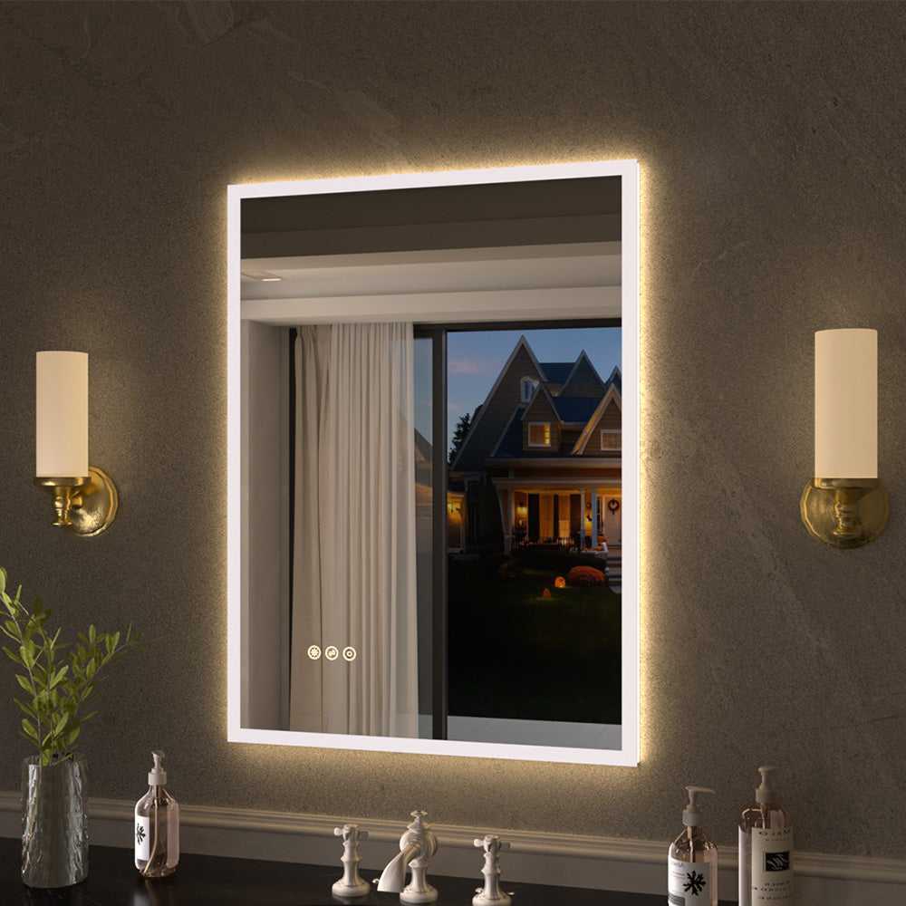 Shimmer Rectangular Frameless Anti-Fog LED Light Dimmable Wall Bathroom Vanity Mirror in Polished Crystal