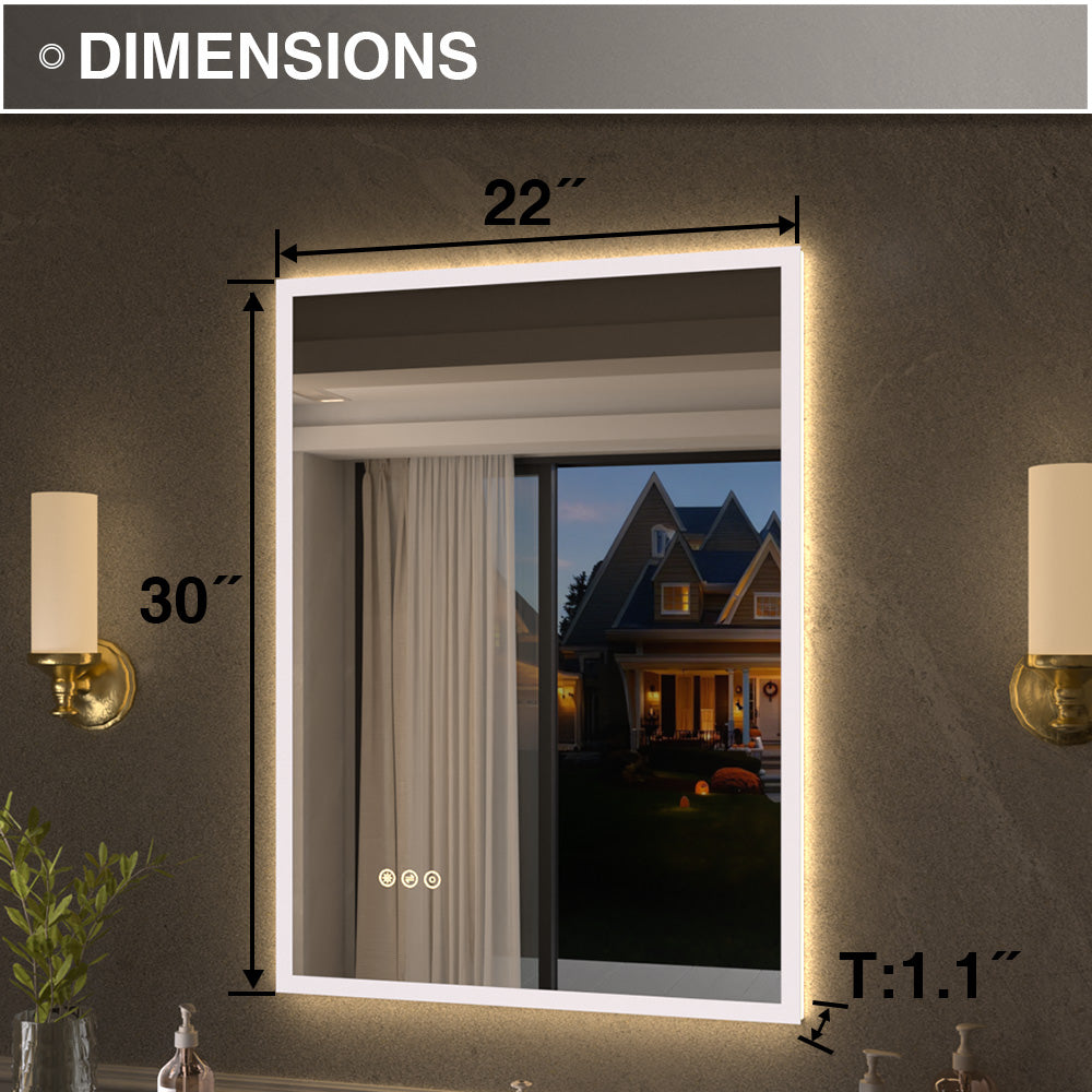 Shimmer Rectangular Frameless Anti-Fog LED Light Dimmable Wall Bathroom Vanity Mirror in Polished Crystal