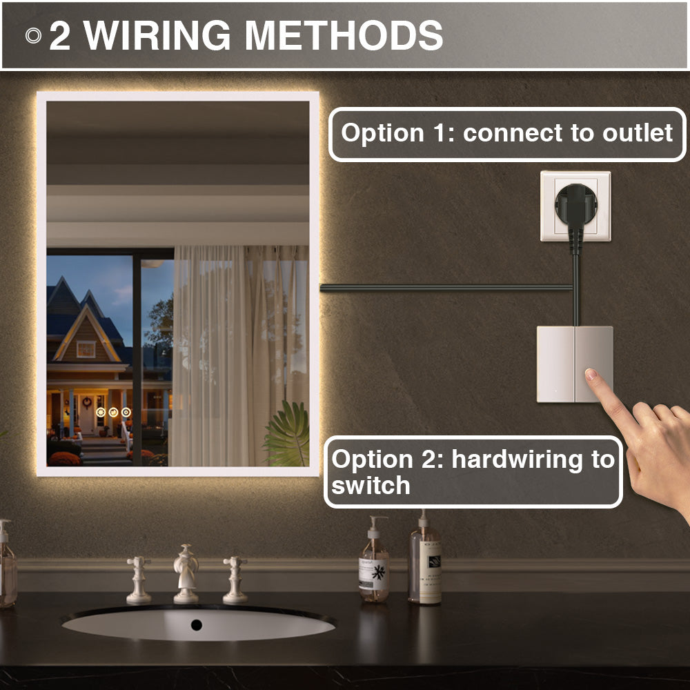Shimmer Rectangular Frameless Anti-Fog LED Light Dimmable Wall Bathroom Vanity Mirror in Polished Crystal