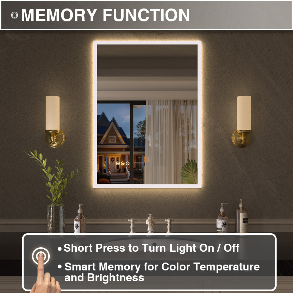 Shimmer Rectangular Frameless Anti-Fog LED Light Dimmable Wall Bathroom Vanity Mirror in Polished Crystal