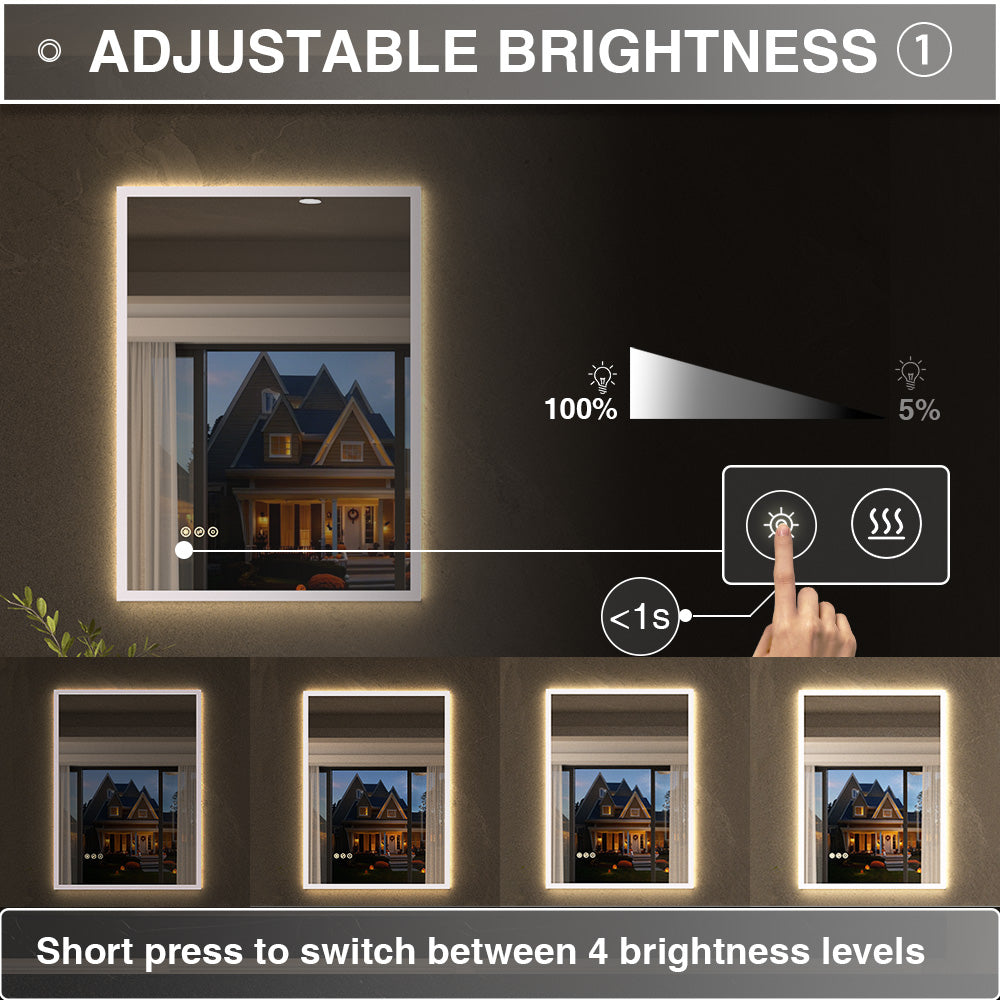 Shimmer Rectangular Frameless Anti-Fog LED Light Dimmable Wall Bathroom Vanity Mirror in Polished Crystal