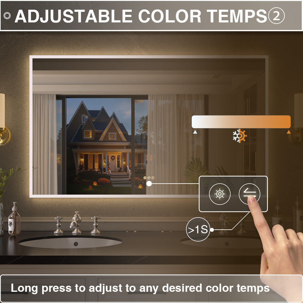 Shimmer Rectangular Frameless Anti-Fog LED Light Dimmable Wall Bathroom Vanity Mirror in Polished Crystal