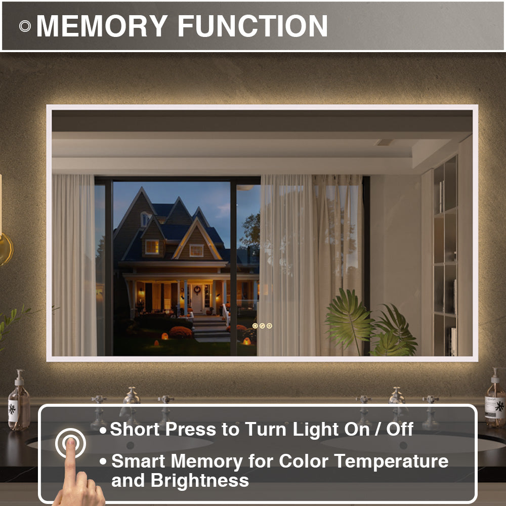 Shimmer Rectangular Frameless Anti-Fog LED Light Dimmable Wall Bathroom Vanity Mirror in Polished Crystal