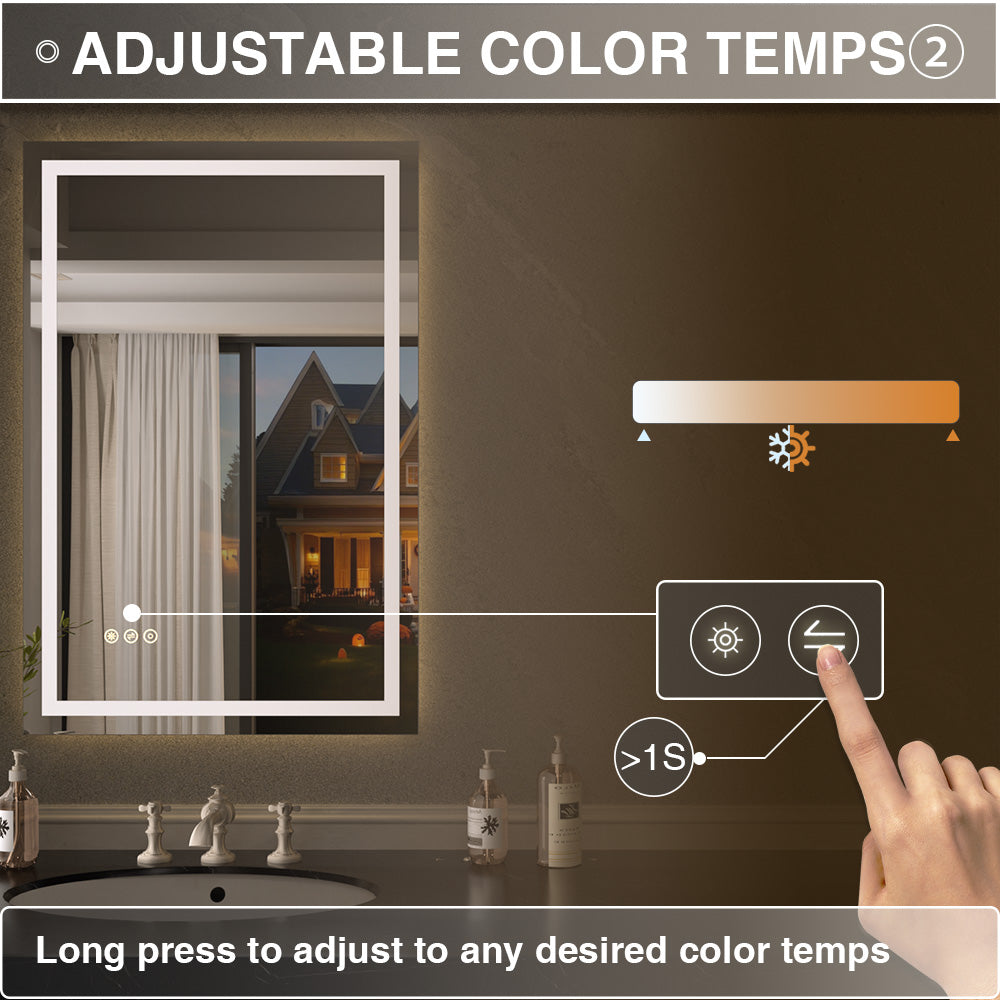 Luma Rectangular Frameless Anti-Fog LED Light Dimmable Wall Bathroom Vanity Mirror in Polished Crystal
