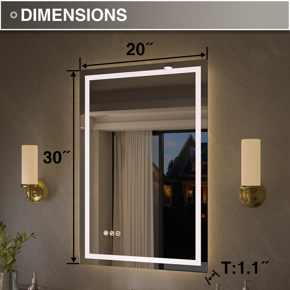 Luma Rectangular Frameless Anti-Fog LED Light Dimmable Wall Bathroom Vanity Mirror in Polished Crystal