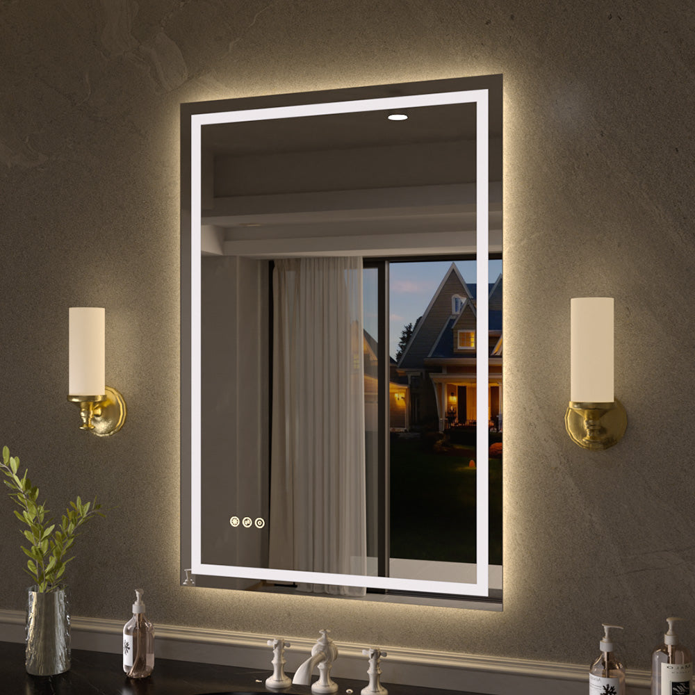 Flicker Rectangular Frameless Anti-Fog LED Light Dimmable Wall Bathroom Vanity Mirror in Polished Crystal
