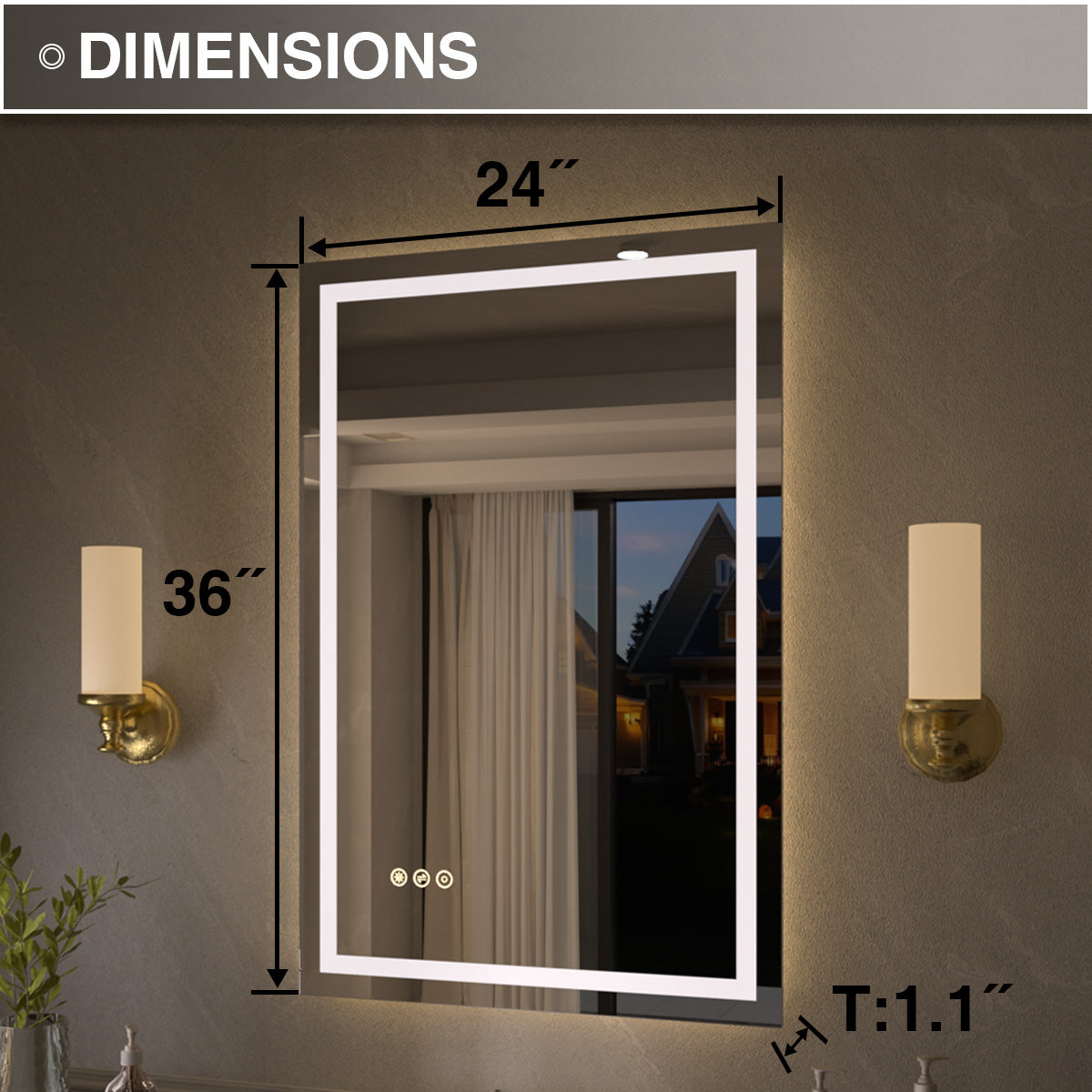 Luma Rectangular Frameless Anti-Fog LED Light Dimmable Wall Bathroom Vanity Mirror in Polished Crystal