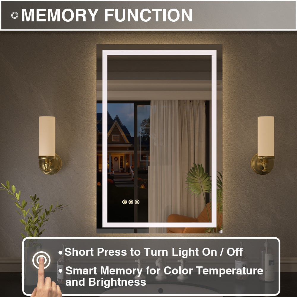 Flicker Rectangular Frameless Anti-Fog LED Light Dimmable Wall Bathroom Vanity Mirror in Polished Crystal