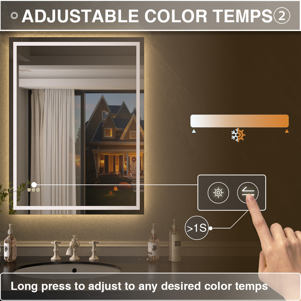 Flicker Rectangular Frameless Anti-Fog LED Light Dimmable Wall Bathroom Vanity Mirror in Polished Crystal